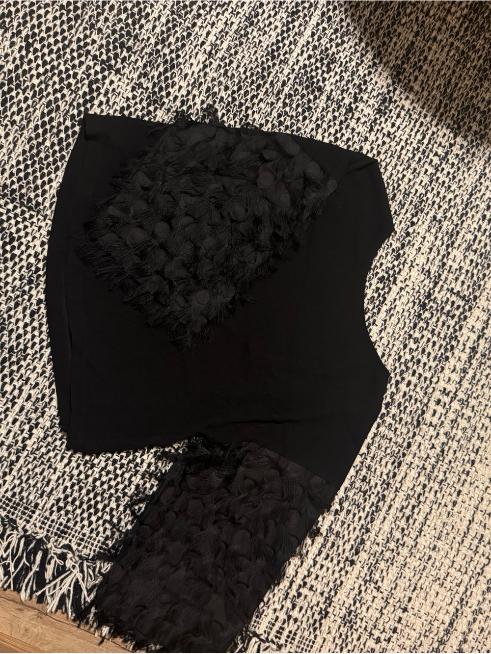 H&M Black Textured Fringe Sleeve Top
